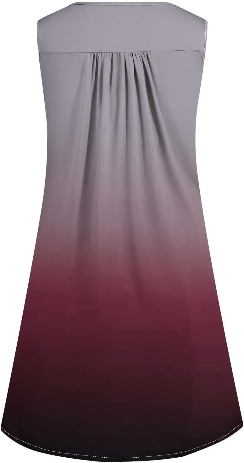 FZYLQY Sleeveless Button Front Swing Dress for Women Fashion Gradient Print Summer Tank Mini Dresses Casual Loose Beachwear