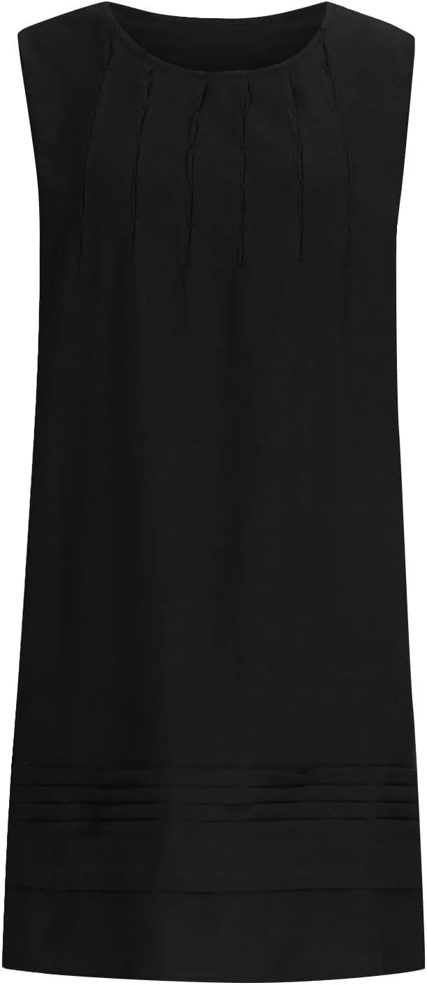 FZYLQY Women's Cotton Linen Midi Dress Plus Size Cap Sleeve Pleated Summer Dresses Vacation 2025 Crew Neck Casual Dress