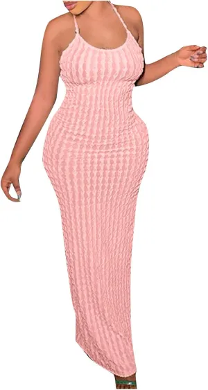 Generic Plus Size Dresses for Curvy Women,2024 Summer Trendy Sleeveless Sling Prom Dress,Sexy Bandage Backless Formal Dress