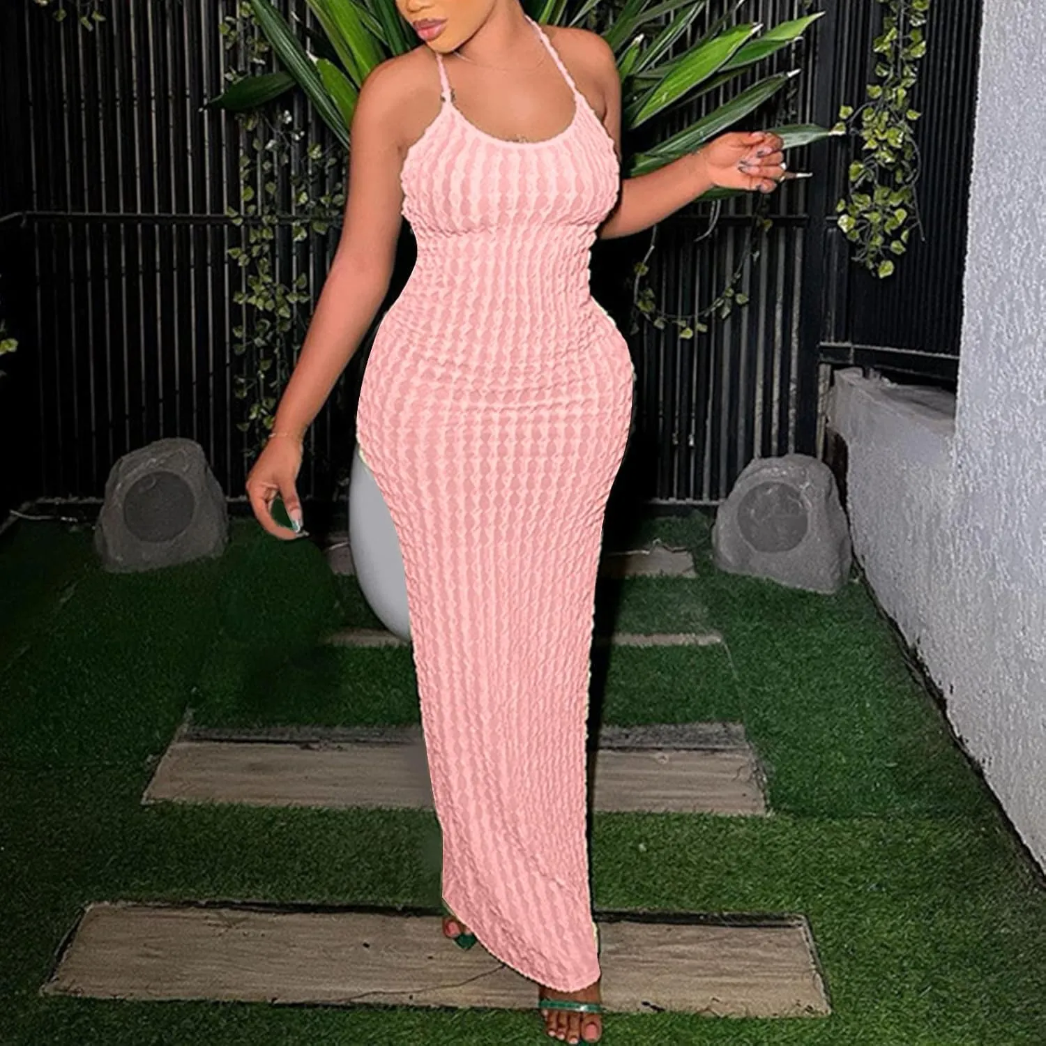 Generic Plus Size Dresses for Curvy Women,2024 Summer Trendy Sleeveless Sling Prom Dress,Sexy Bandage Backless Formal Dress