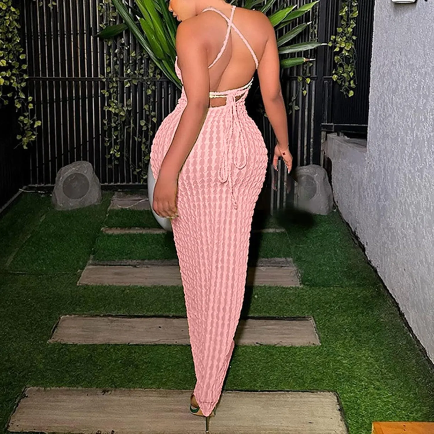 Generic Plus Size Dresses for Curvy Women,2024 Summer Trendy Sleeveless Sling Prom Dress,Sexy Bandage Backless Formal Dress