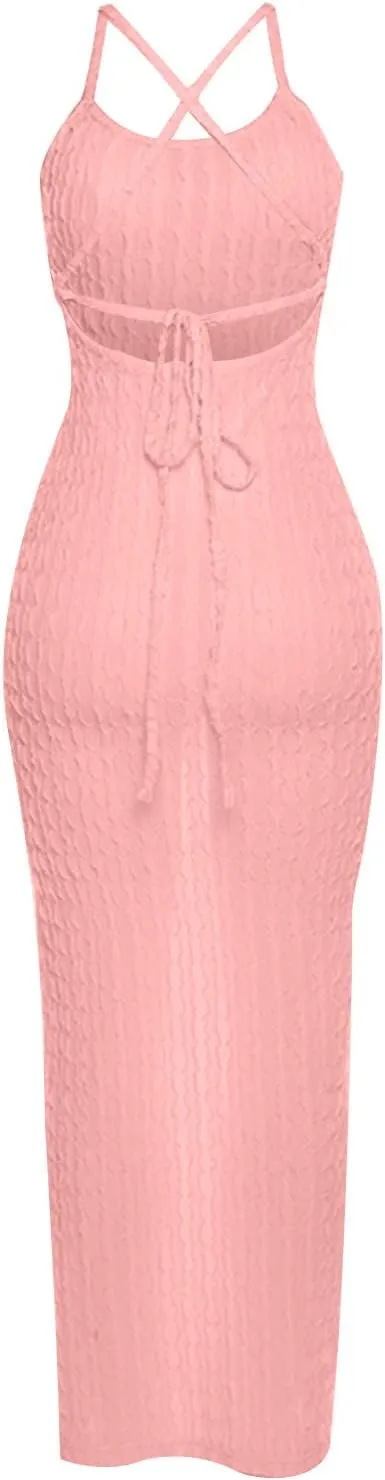 Generic Plus Size Dresses for Curvy Women,2024 Summer Trendy Sleeveless Sling Prom Dress,Sexy Bandage Backless Formal Dress