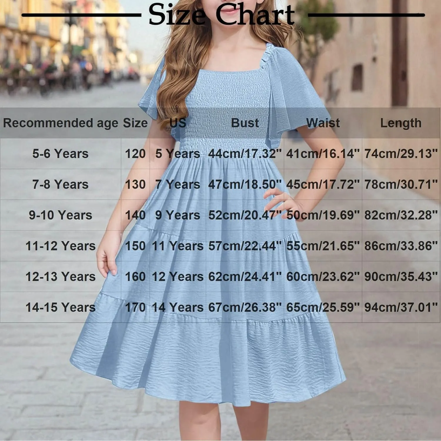 Girls Summer Dresses Ruffle Short Sleeve Smocked Tiered Dress Casual Flowy Midi Dress Tween Sundress Size 3-15 Years
