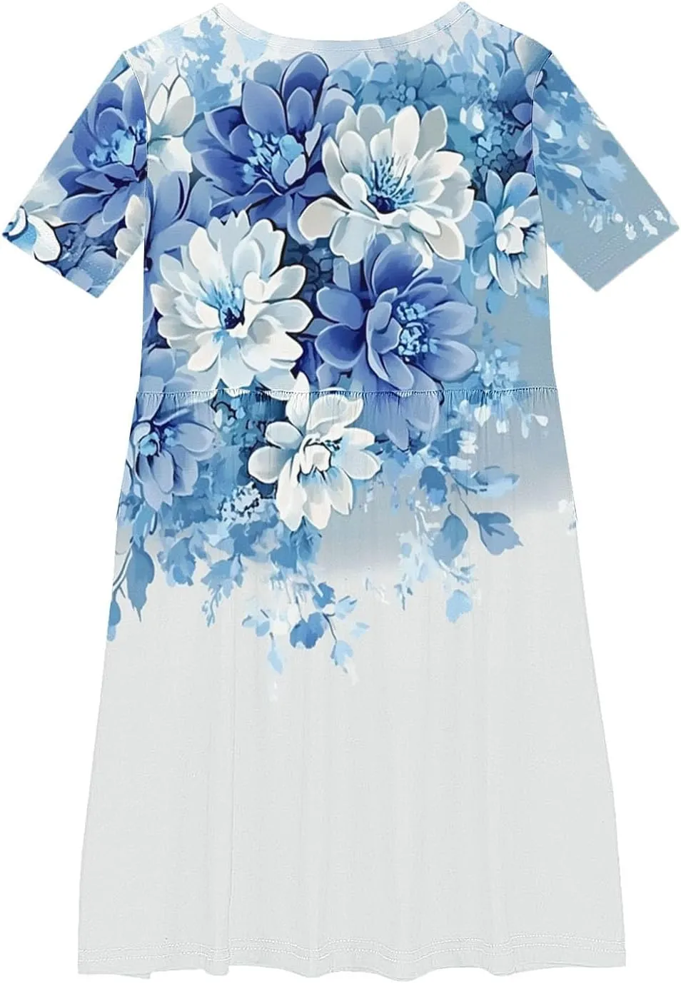 Girls Summer Flower Printed Ballet Dress Short Sleeve Round Neck Pleated Floral Print Beach Sundress Swing Dresses