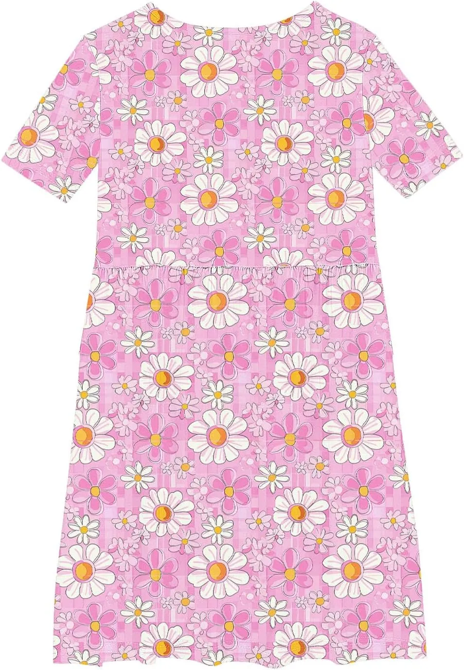 Girls Summer Flower Printed Ballet Dress Short Sleeve Round Neck Pleated Floral Print Beach Sundress Swing Dresses