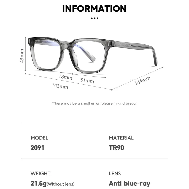 Gmei Unisex Full Rim TR 90 Titanium Square Frame Eyeglasses 2091