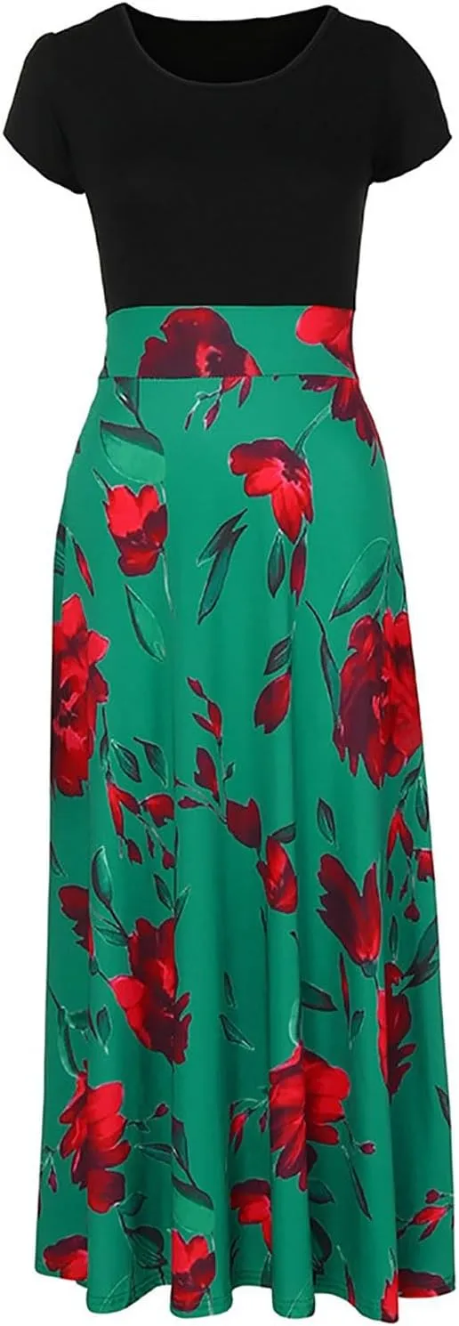 GOKKILRW Maxi Dresses for Women Wedding Guest High Waist Party Evening Maxi Dress Casual Loose Short Sleeve Beach Dresses