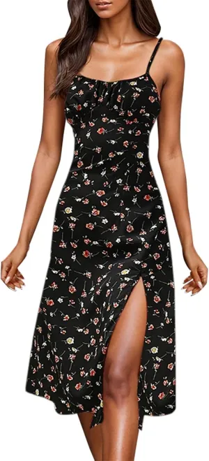 GOKKILRW Summer Dresses for Women 2025 Beach Midi Dress Spaghetti Strap Polka Dot A Line Flowy Dress for Party Graduation