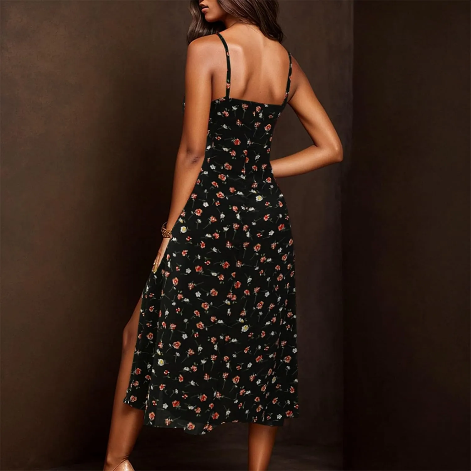 GOKKILRW Summer Dresses for Women 2025 Beach Midi Dress Spaghetti Strap Polka Dot A Line Flowy Dress for Party Graduation