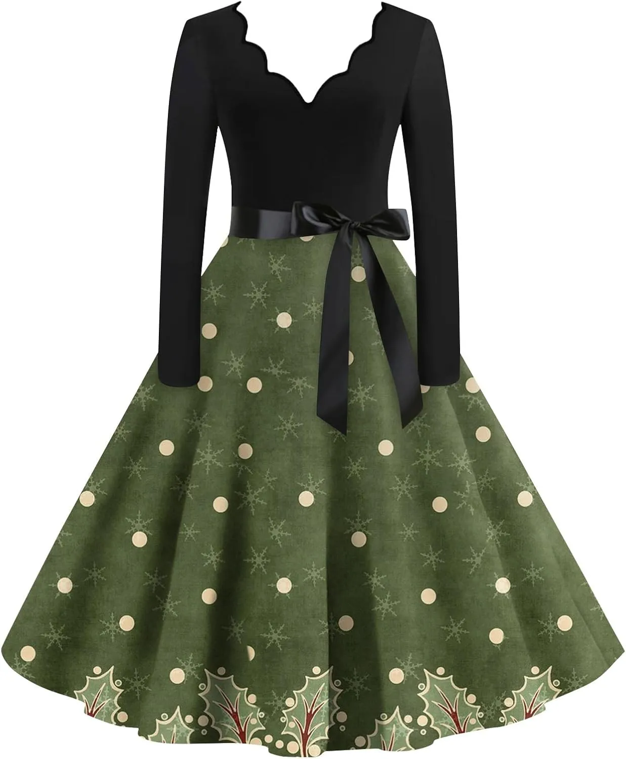 Halloween Dresses for Women Long Sleeve V Neck Vintage Print Costumes 1950s Fall Cocktail Dresses