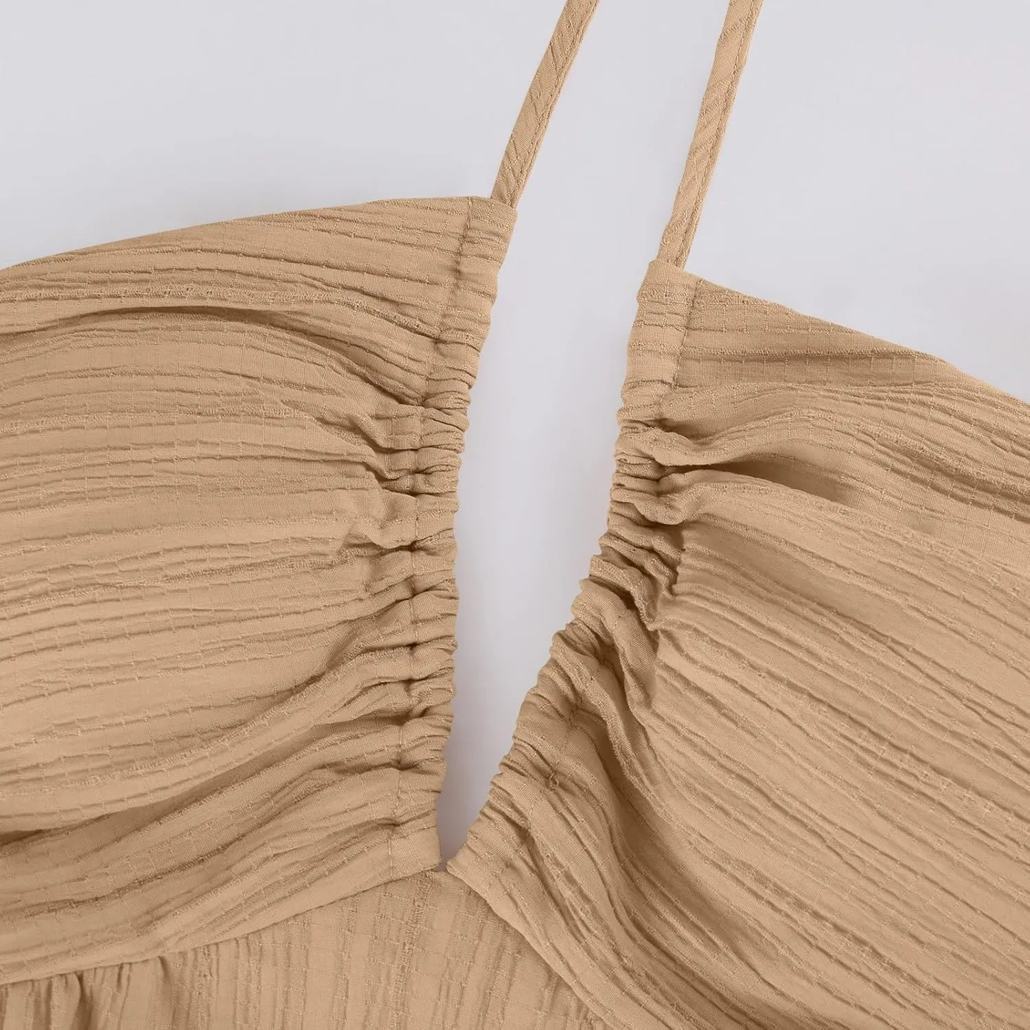 Halter Maxi Dresses for Women 2025 Elegant V Neck Spaghetti Strap Dress Casual Boho Tiered Hem a Line Corset Sundress