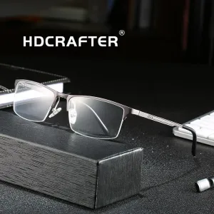 Hdcrafter Men's Semi Rim TR 90 Titanium Alloy Square Frame Eyeglasses P6342