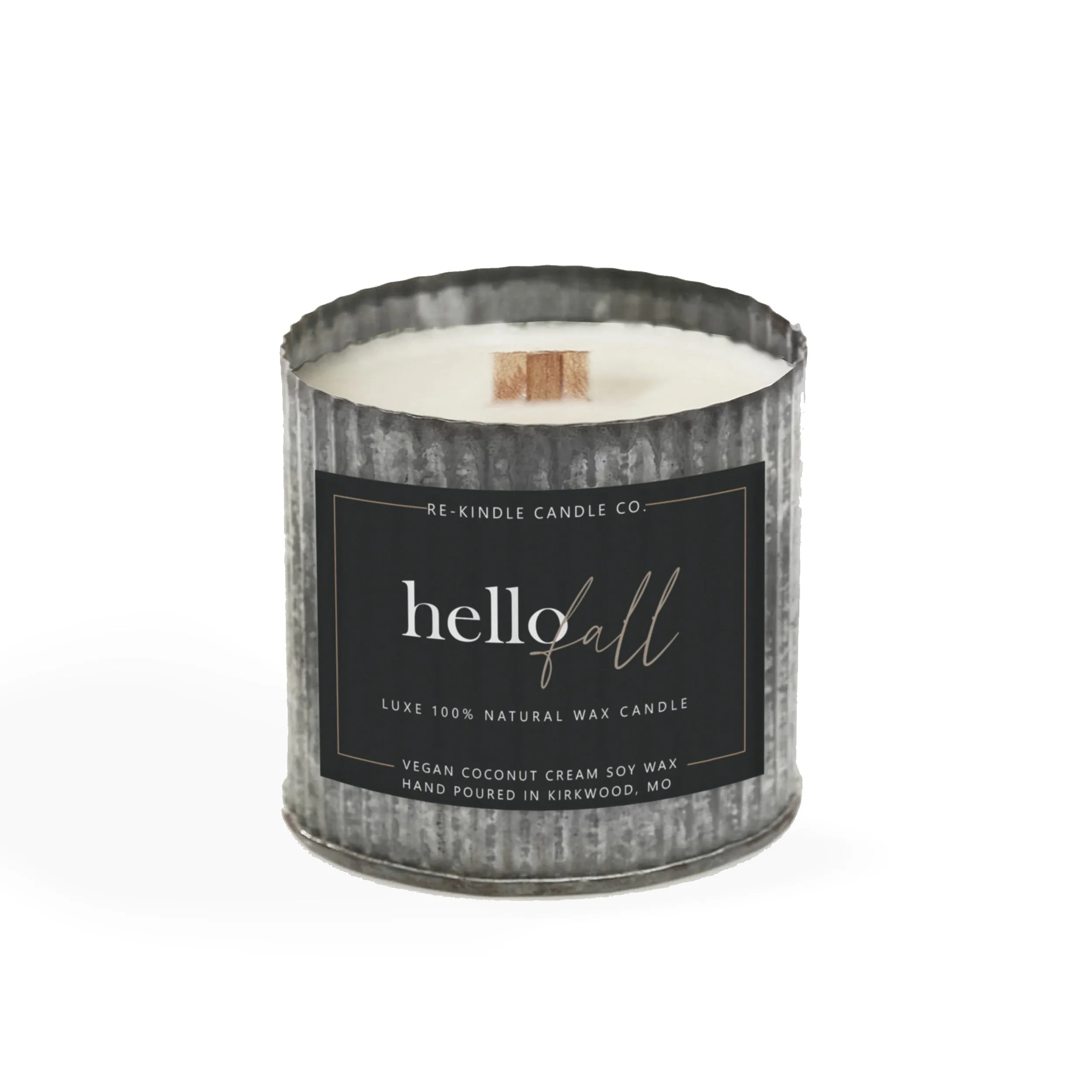 Hello Fall Candle in Rustic Tin - Apple, Cinnamon, Vanilla - Autumn Scent