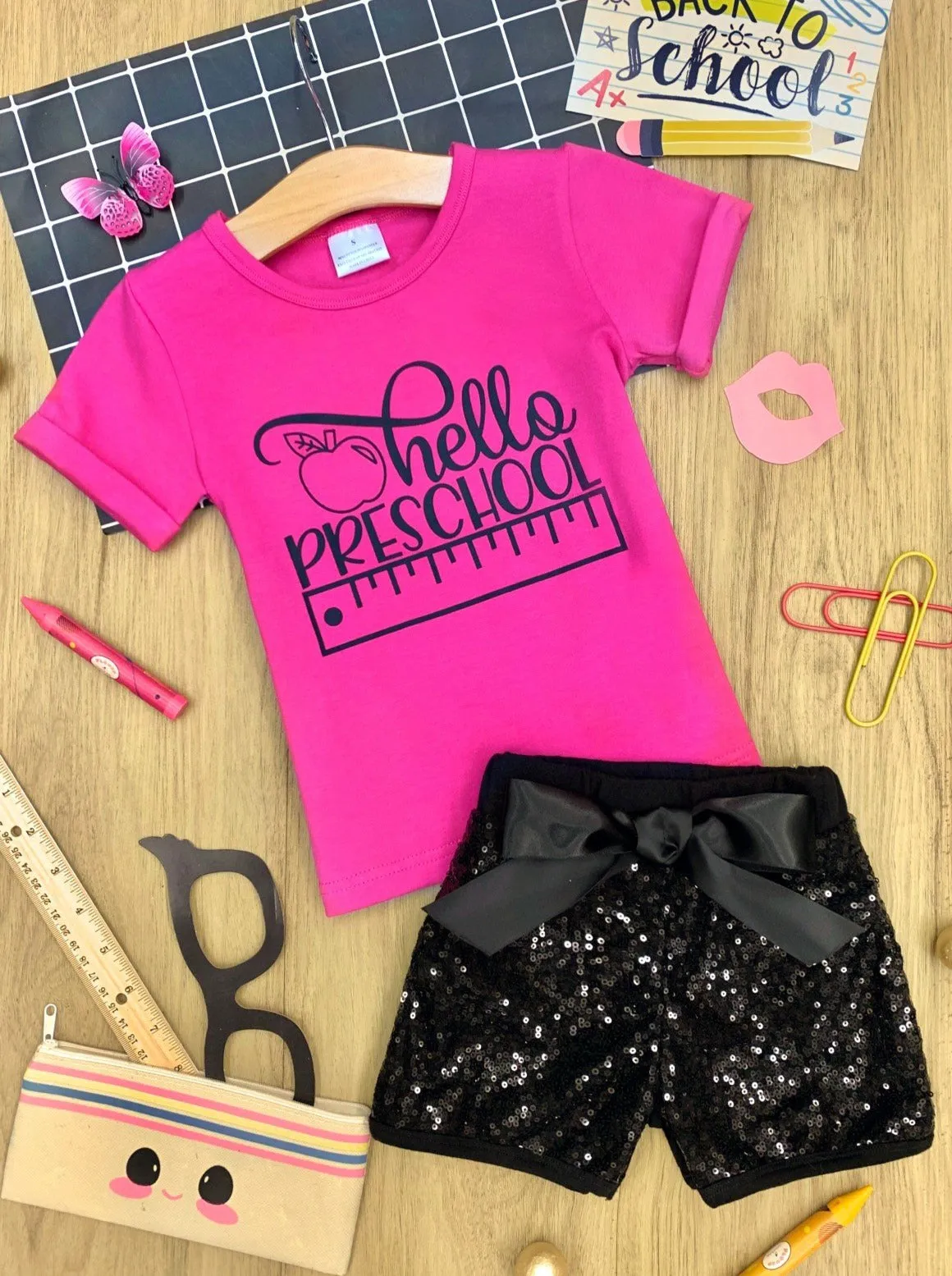 Hello Preschool Sequin Short Set