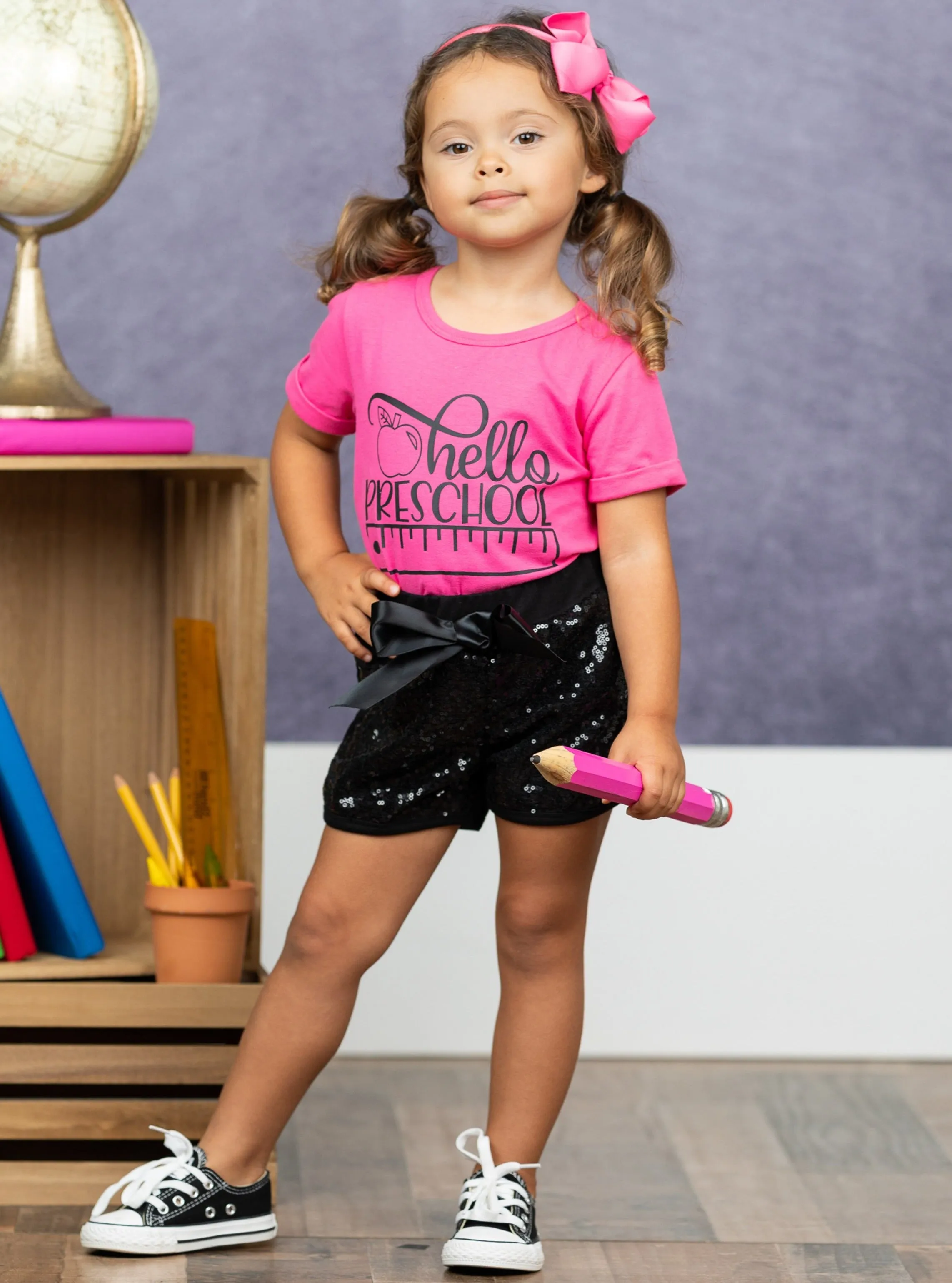 Hello Preschool Sequin Short Set