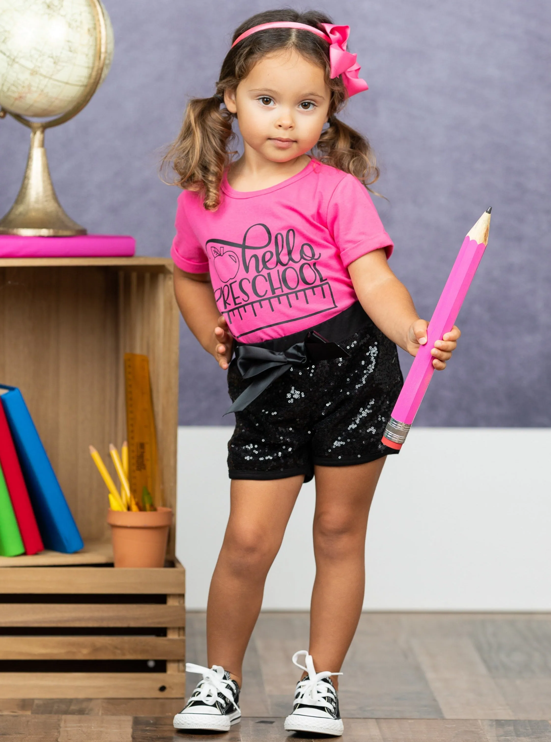 Hello Preschool Sequin Short Set