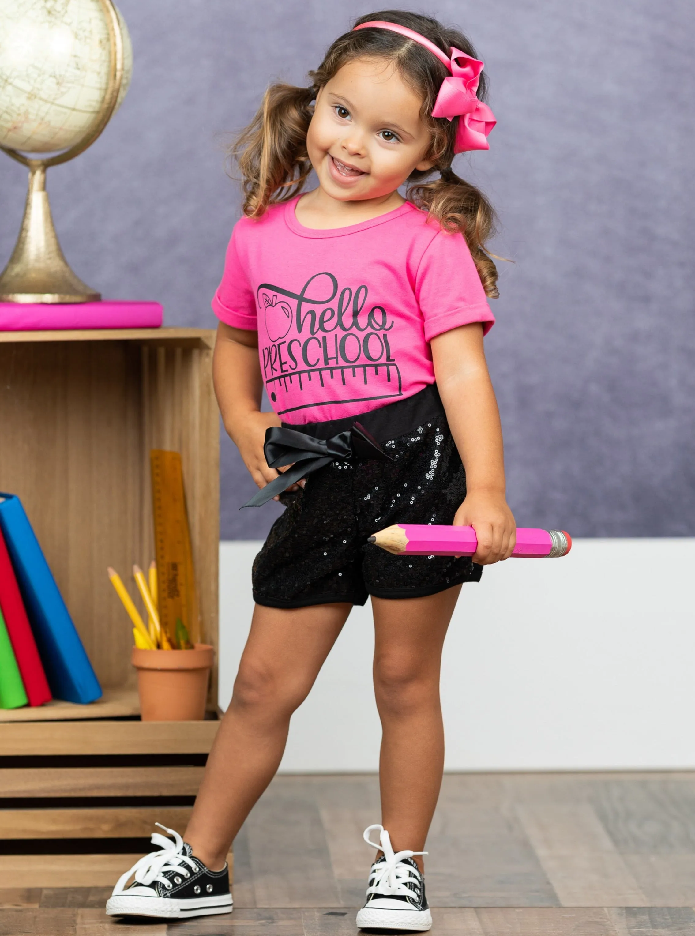 Hello Preschool Sequin Short Set