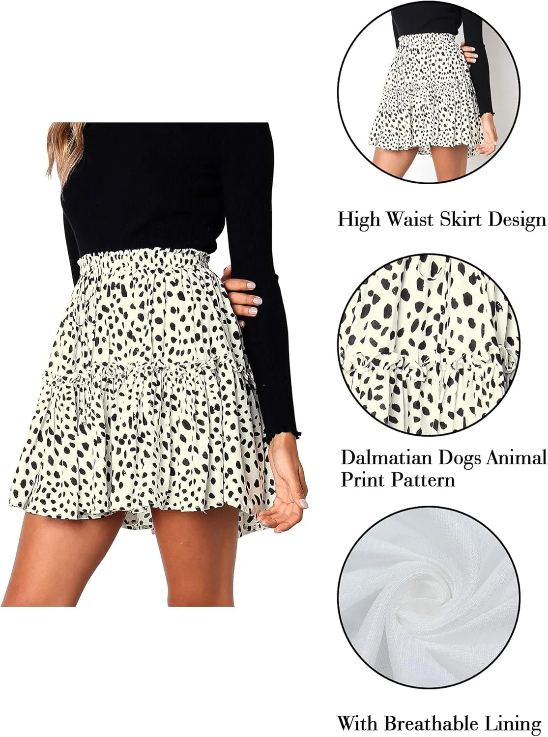 Hibluco Women' Floral Layered Ruffles Tie up High Waist Short Pleated Skirt