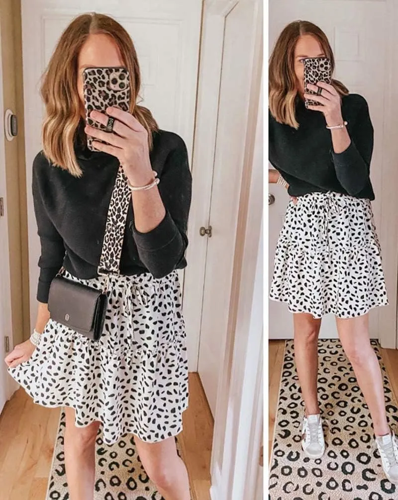 Hibluco Women' Floral Layered Ruffles Tie up High Waist Short Pleated Skirt