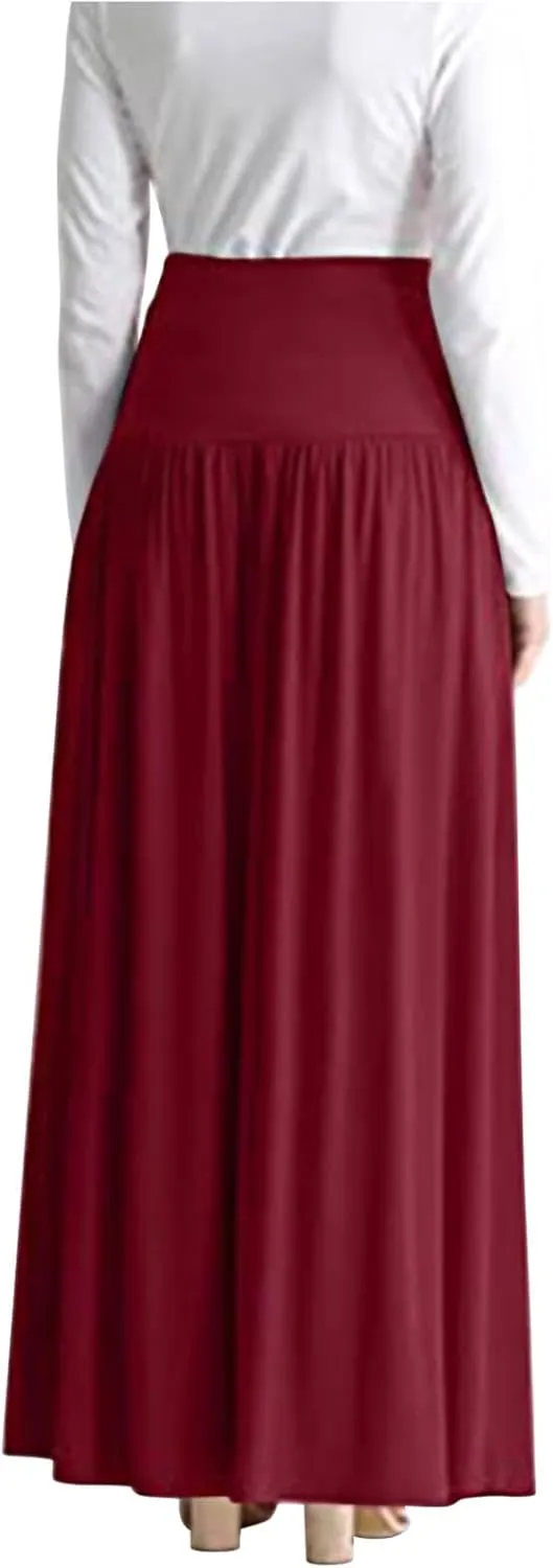 High Waisted Maxi Skirts for Women Lace Up Long Skirt Plus Size Summer Skirts Ankle Length Straight Skirt with Pocket