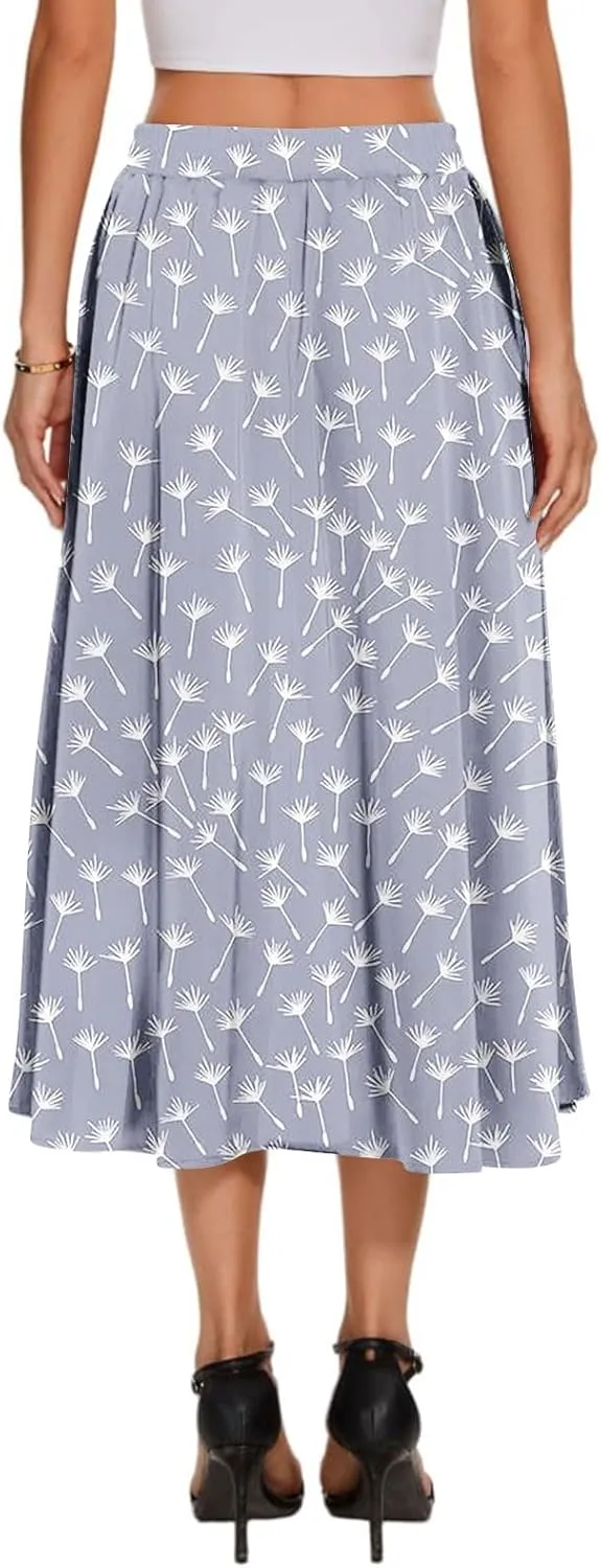 High Waisted Skirts for Women Trendy Elastic Waist Skirts Midi Length Floral 2025 Summer Boho Skirt with Pockets