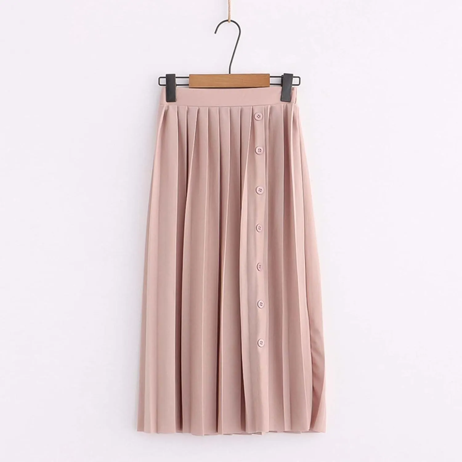 High Waisted Skirts for Women Women's Elastic Waist Solid Color Midi Pleated A Line Skirt with Flared Hem