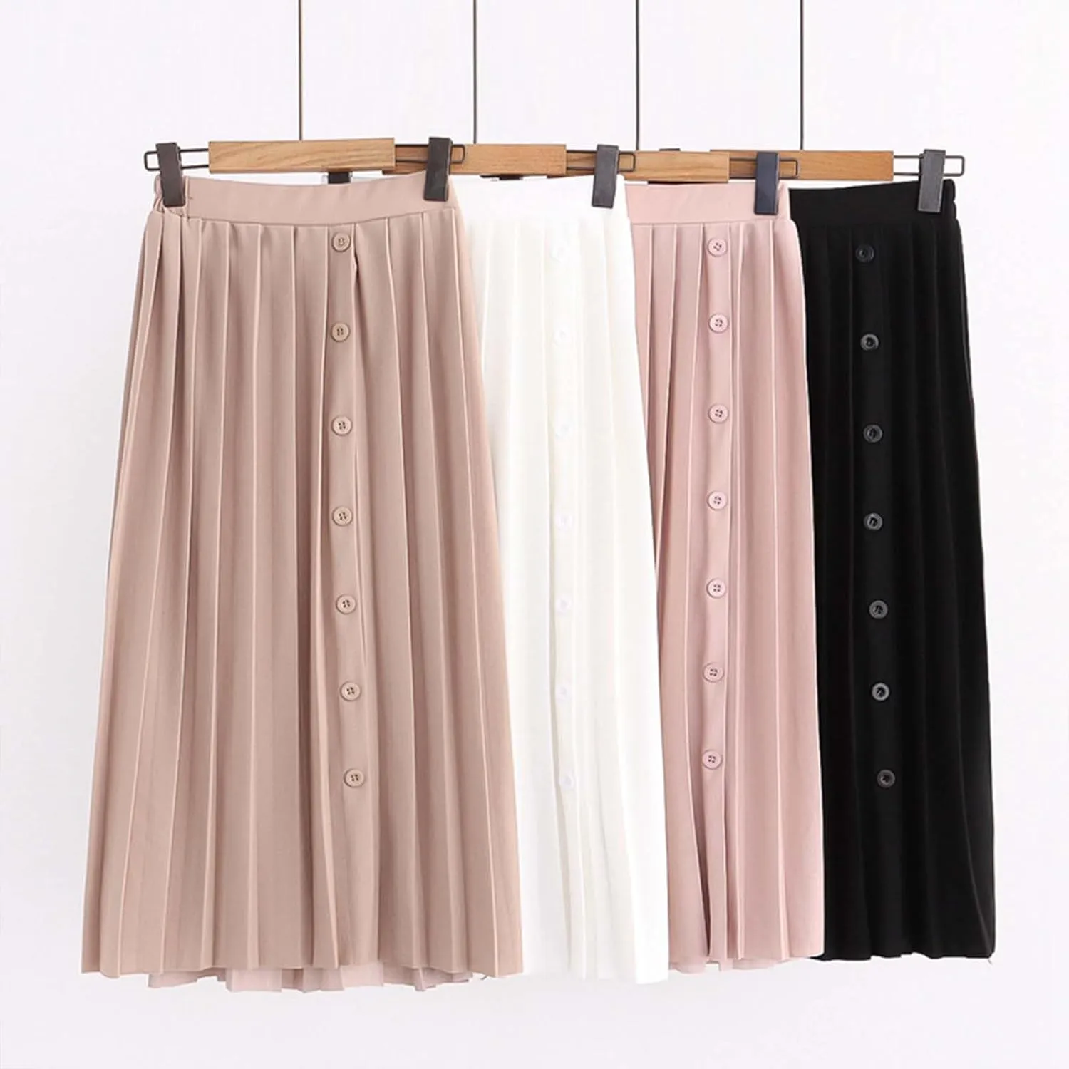 High Waisted Skirts for Women Women's Elastic Waist Solid Color Midi Pleated A Line Skirt with Flared Hem