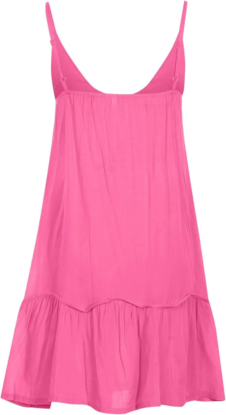 hlysgo Beach Dresses for Women 2025 Summer Ruffled Hem Adjustable Straps V Neck Sundress Casual Loose Comfy Boho Mini Dress
