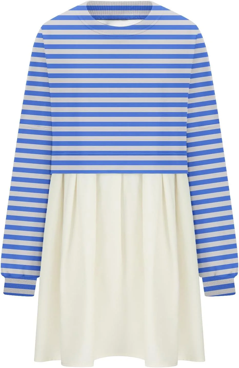 hlysgo Sweatshirt Dress Women Patchwork Long Sleeve Crewneck Pullover Dresses 2024 Fall Flowy Striped Sweatshirts Mini Dress