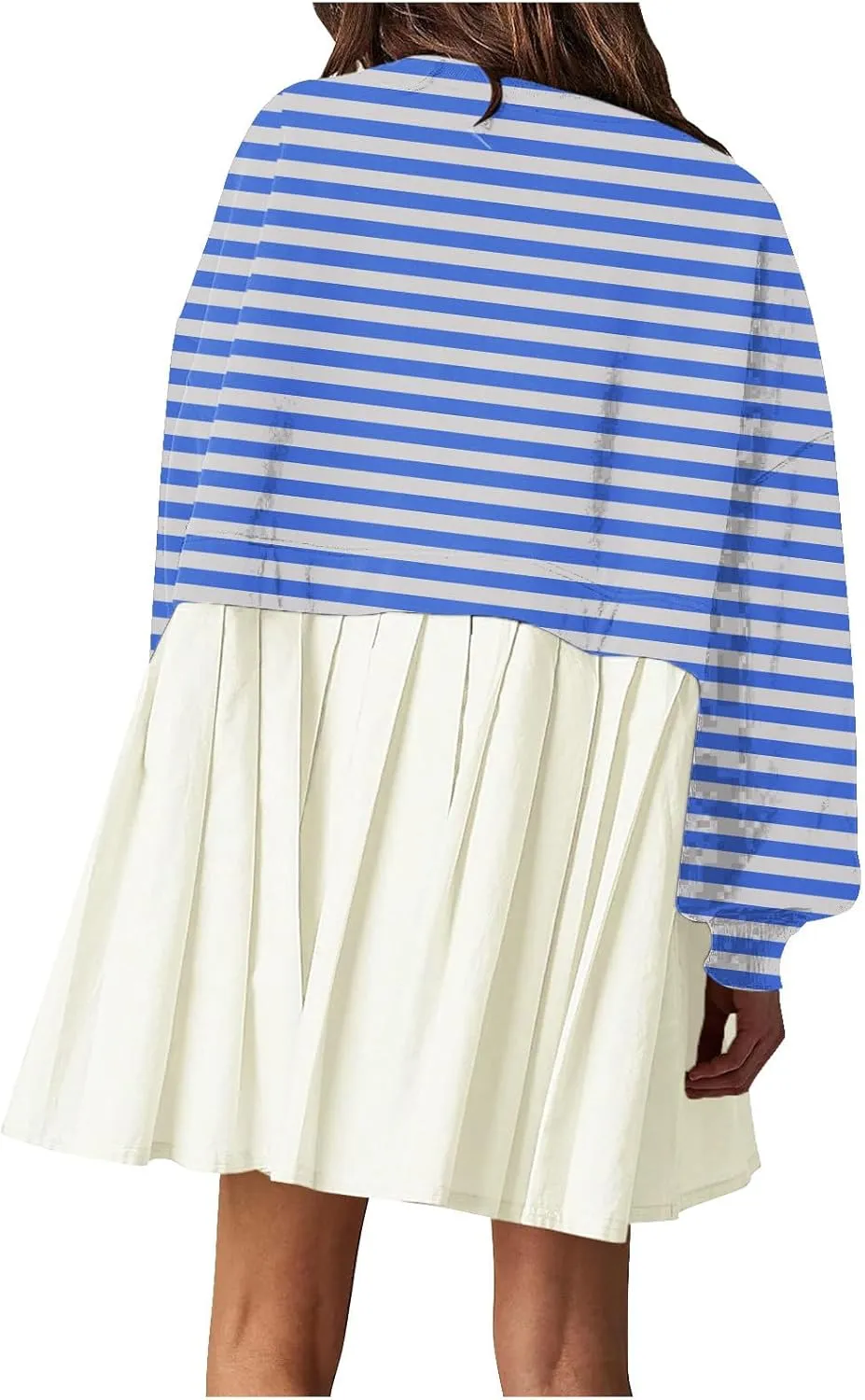 hlysgo Sweatshirt Dress Women Patchwork Long Sleeve Crewneck Pullover Dresses 2024 Fall Flowy Striped Sweatshirts Mini Dress
