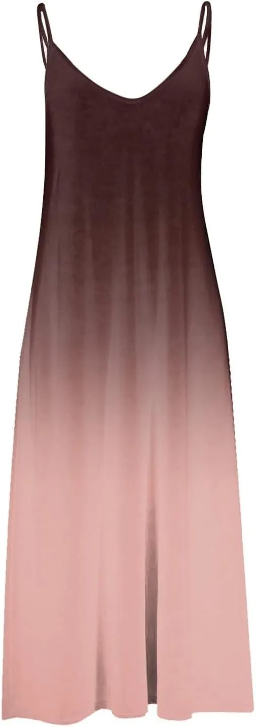 hlysgo V Neck Summer Dress for Women Boho Spaghetti Straps Long Dresses Casual Flowy Sundress A-Line Beach Dress