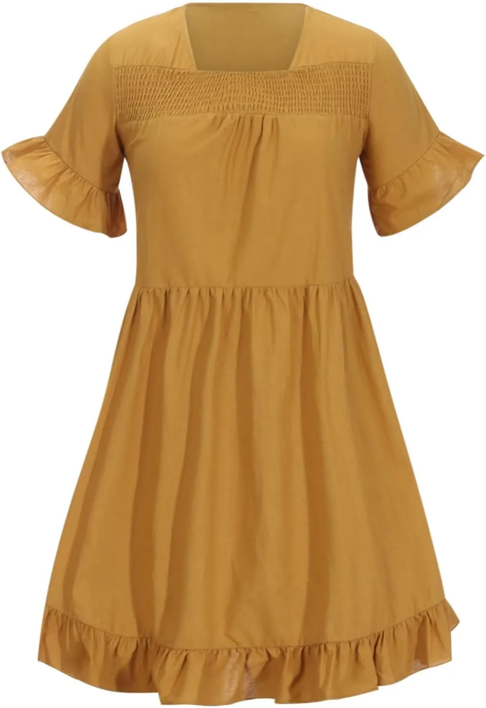 hlysgo Vacation Dresses for Women 2024 Summer Short Sleeve Square Neck Mini Dress Casual Ruffle A-Line Swing Beach Dress