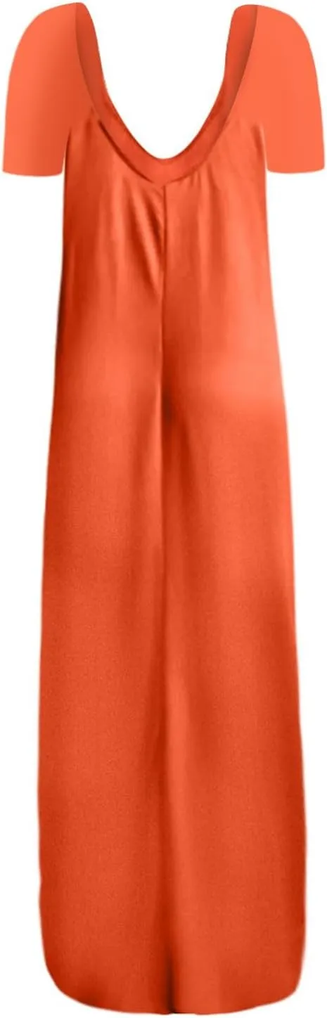 hlysgo Women V-Neck Short Sleeve Summer Dresses 2024 Plus Size Spring Casual Loose Fit Maxi Dress Pajamas with Pockets