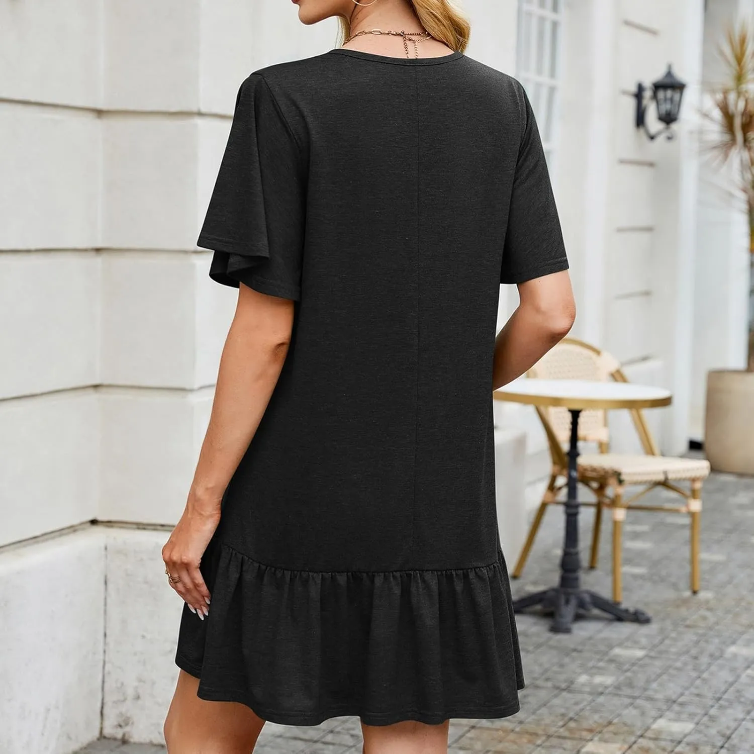 hlysgo Women's Short Sleeve Casual Dress Round Neck Soft Pajamas Ruffle Mini Dress Loose Fit Comfy Loungewear