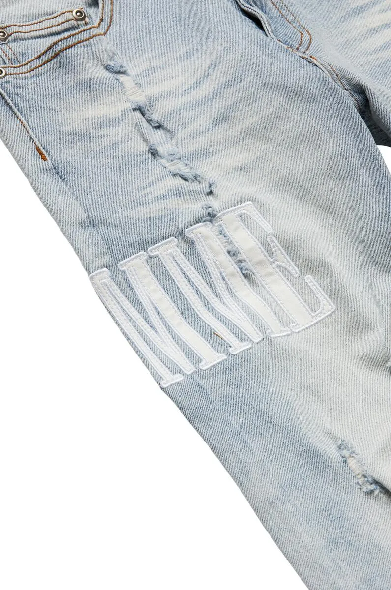 Homme Femme Jeans - Letterman  - Blue With White - HFSP202181