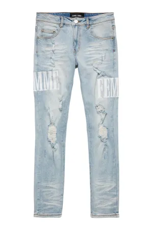 Homme Femme Jeans - Letterman  - Blue With White - HFSP202181