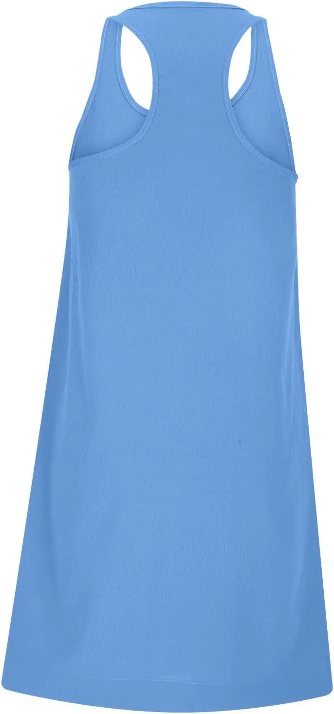Hot Shot Mini Dress 2024 Summer Sleeveless Loose Fit Sundresses with Pockets Solid Color Scoop Neck Beach Dresses