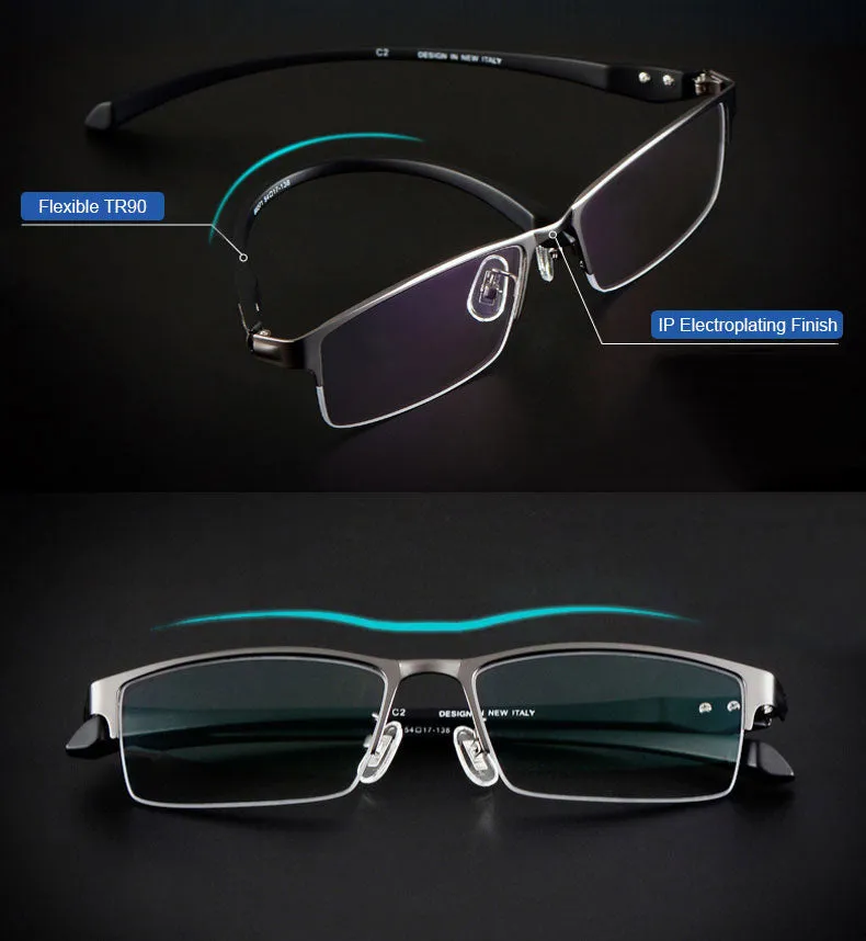 Hotochki Men's Full And Semi Rim Square Titanium Alloy Eyeglasses