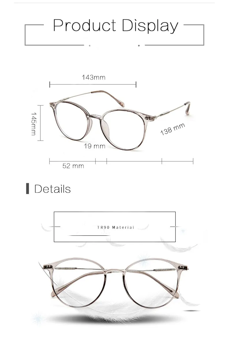 Hotony Unisex Full Rim Round Acetate Alloy Frame Eyeglasses