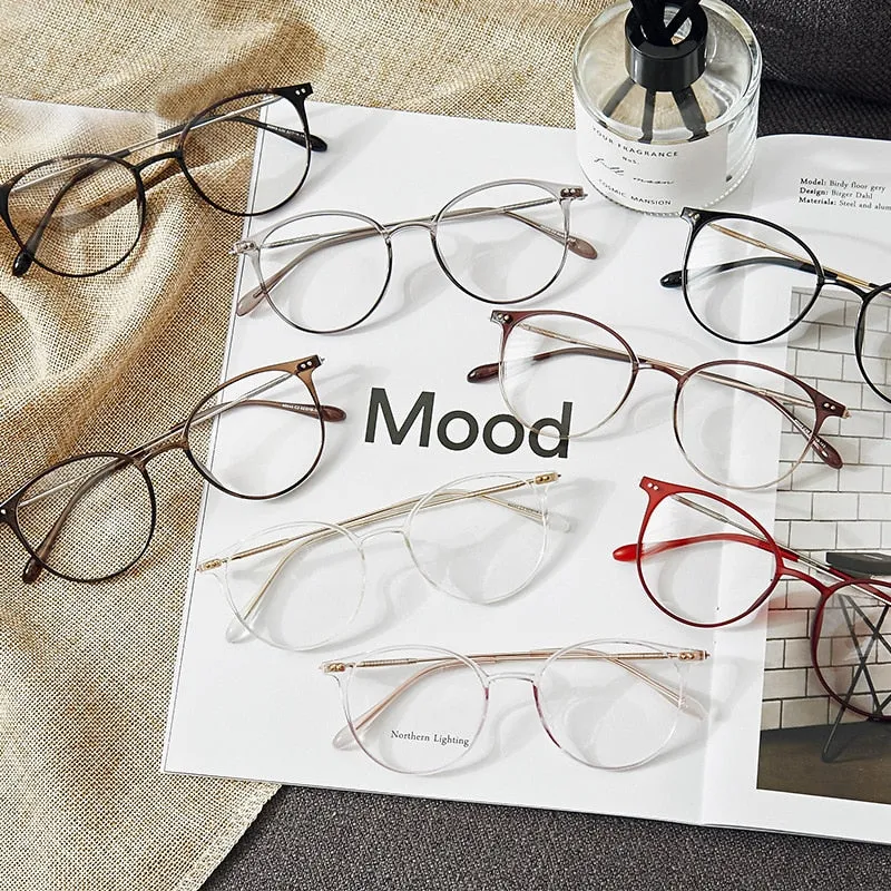 Hotony Unisex Full Rim Round Acetate Alloy Frame Eyeglasses