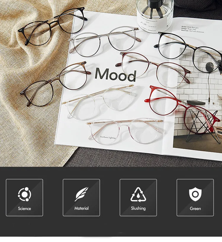 Hotony Unisex Full Rim Round Acetate Alloy Frame Eyeglasses