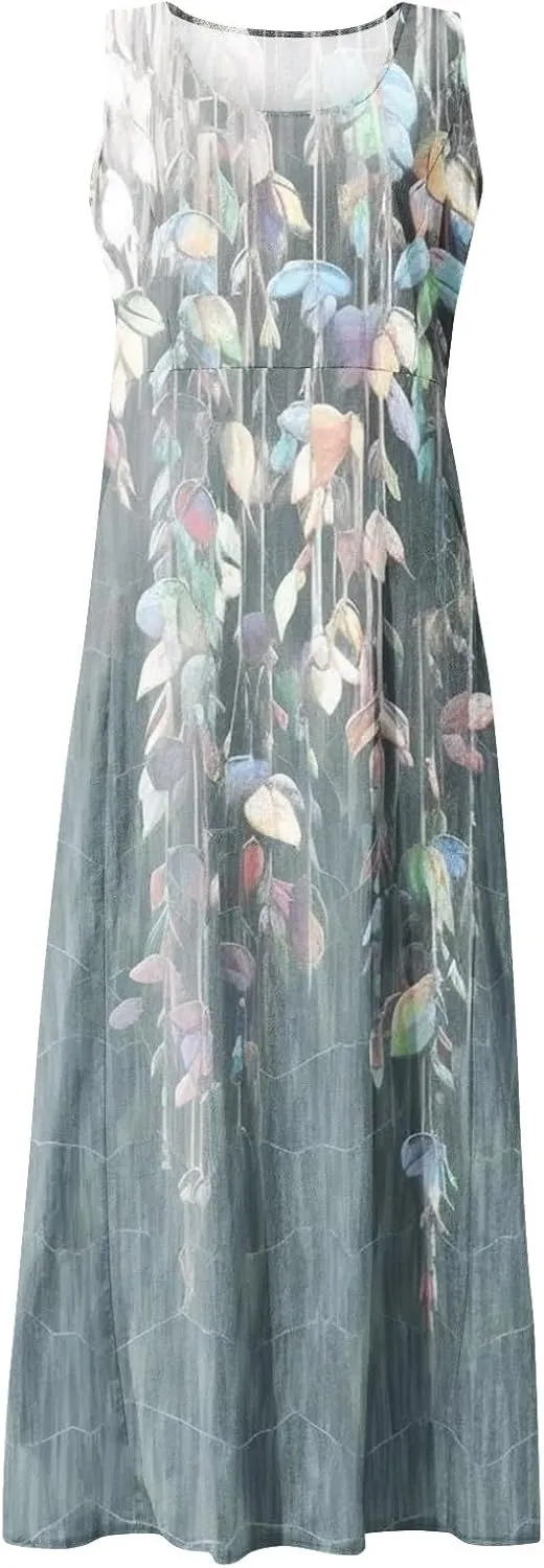 HXHYQKP Plus Size Dresses for Curvy Women - Sleeveless Summer Maxi Sun Dresses with Pockets