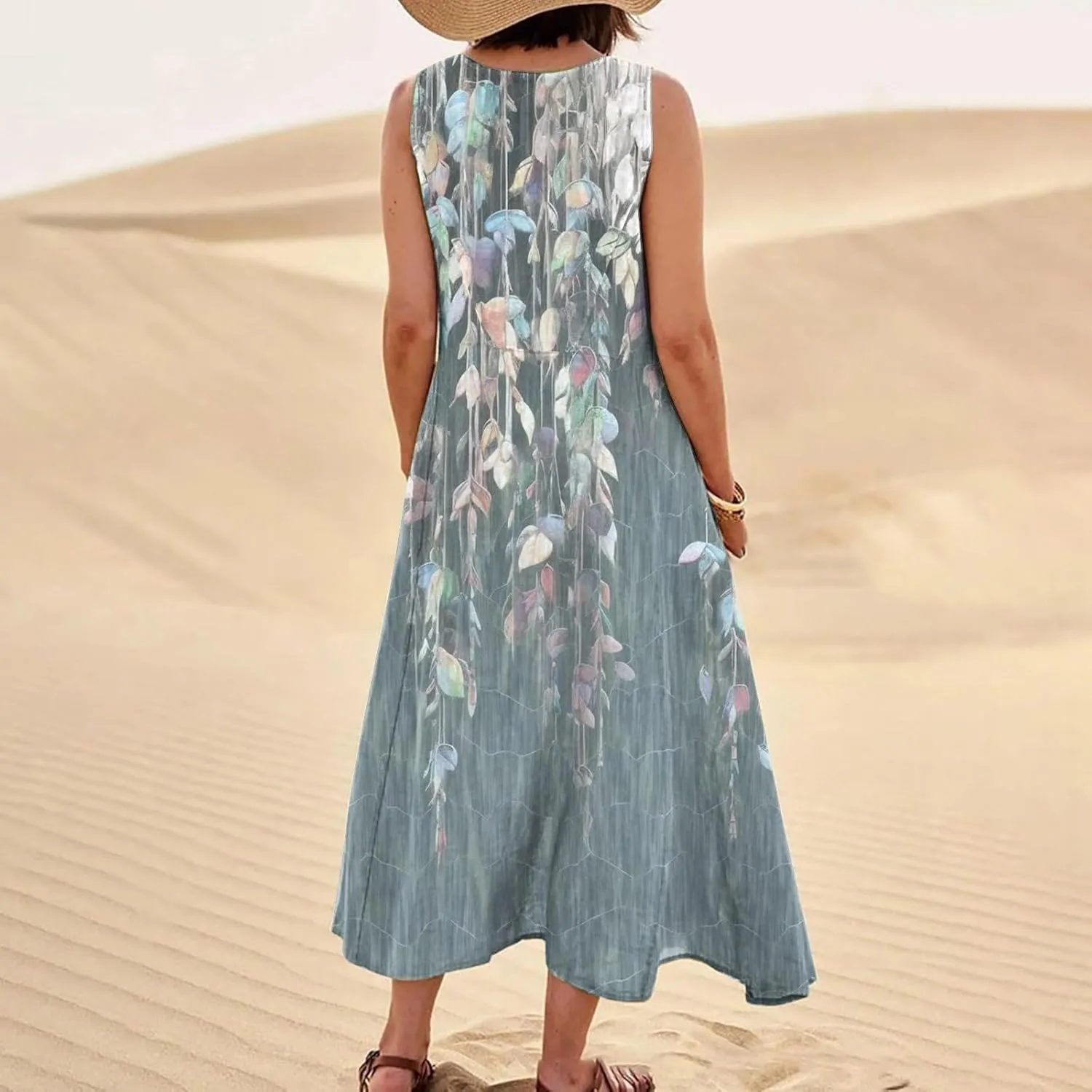 HXHYQKP Plus Size Dresses for Curvy Women - Sleeveless Summer Maxi Sun Dresses with Pockets
