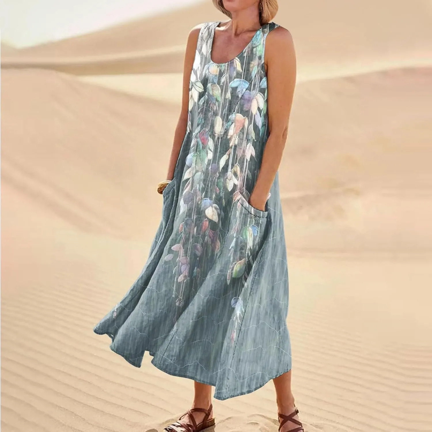 HXHYQKP Plus Size Dresses for Curvy Women - Sleeveless Summer Maxi Sun Dresses with Pockets