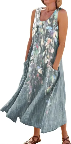 HXHYQKP Plus Size Dresses for Curvy Women - Sleeveless Summer Maxi Sun Dresses with Pockets