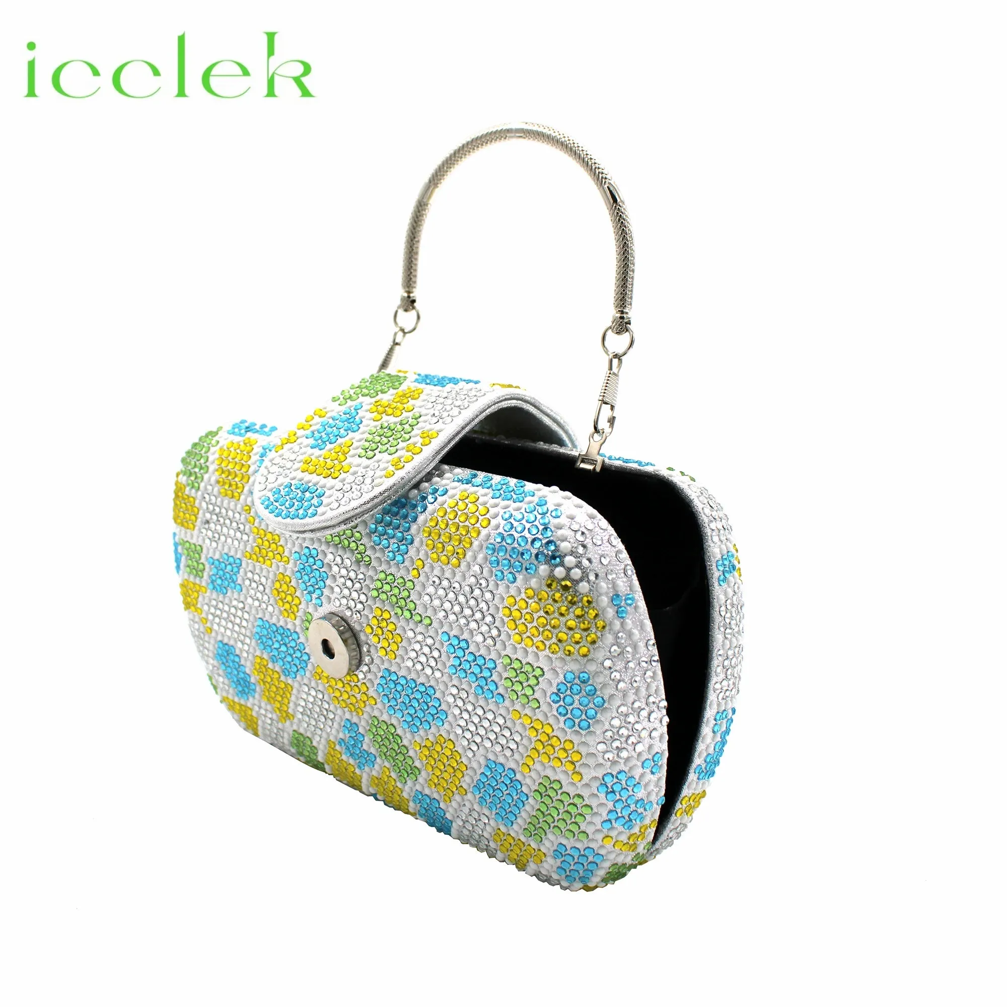 ICCLEK Silver Color Peep Toe Shoes Matching Bag Set