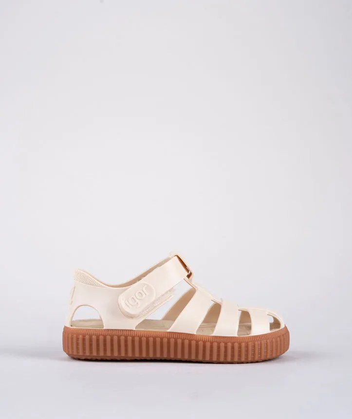 Igor Nico Caramelo Ivory Cream Marfil Velcro Jelly Sandals