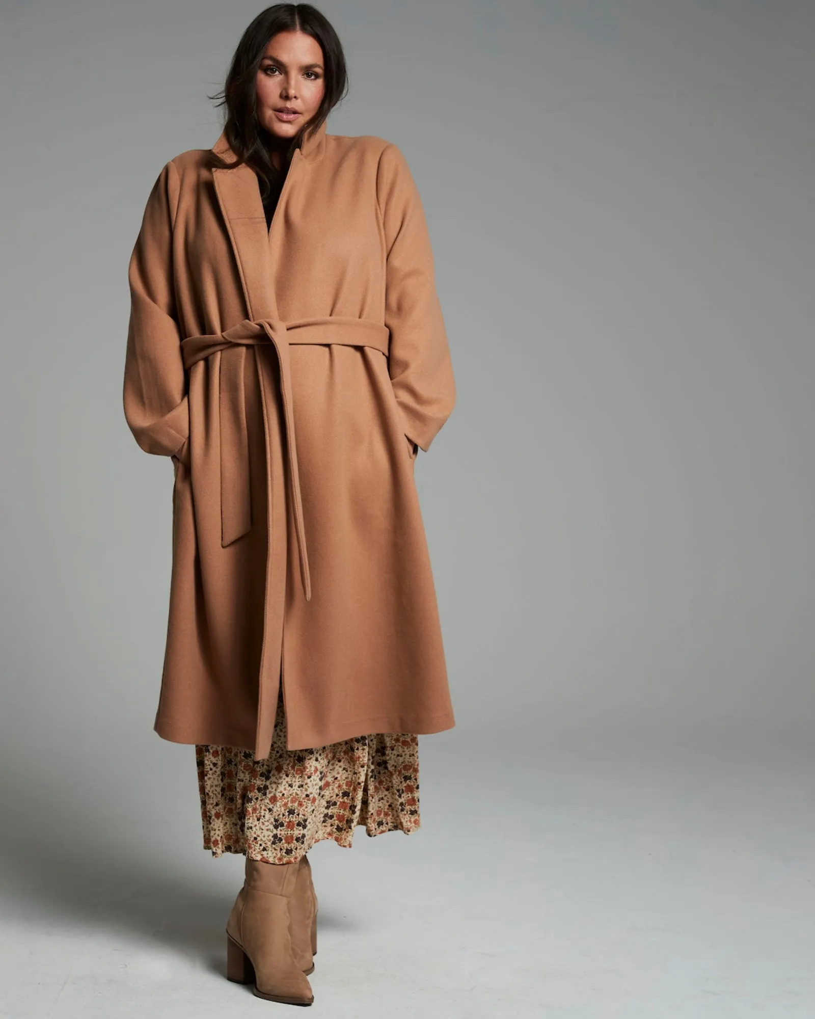 Iliana Longline Belted Coat | Tan