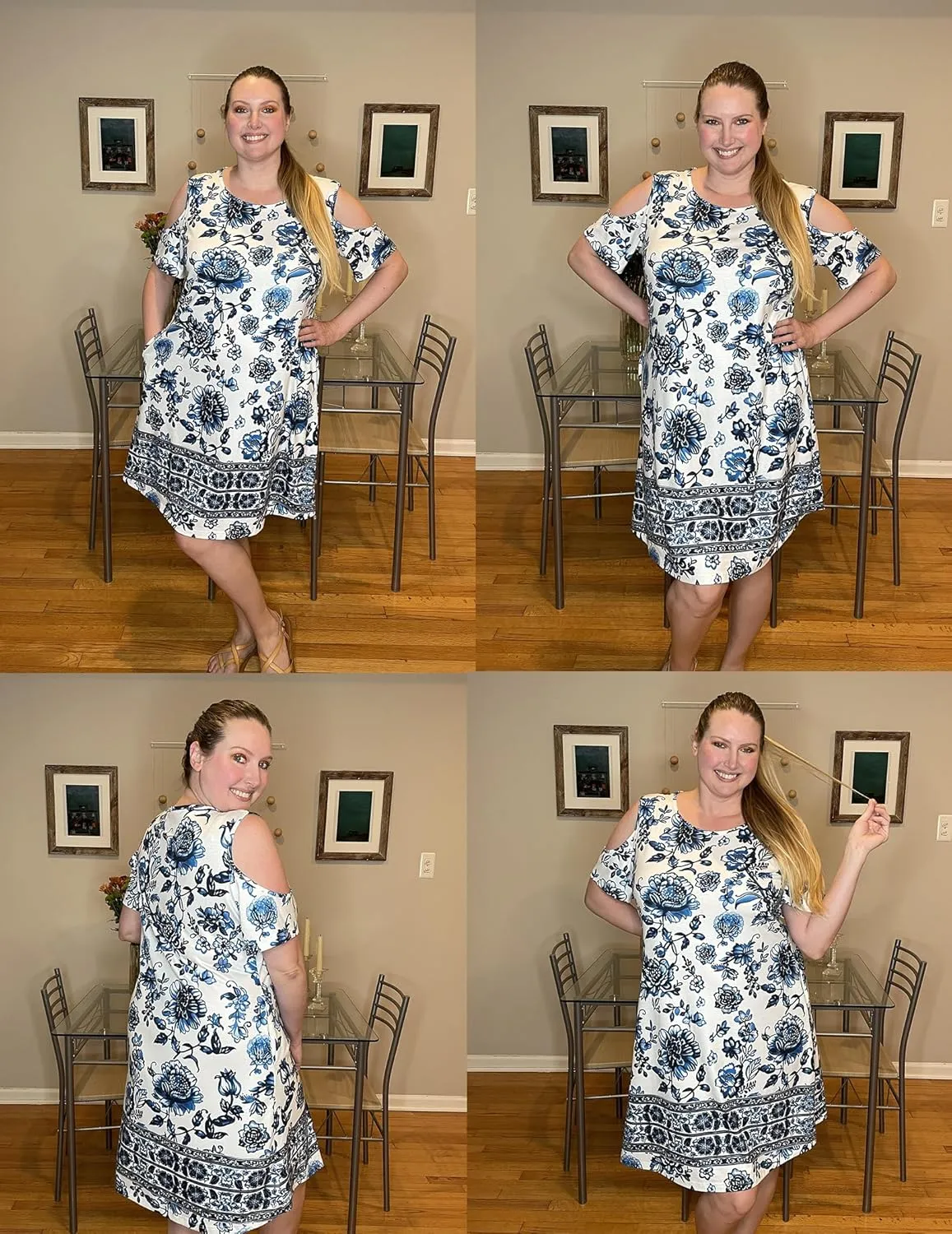 IN'VOLAND Women's Plus Size Summer Dress Short Sleeve Beach Floral Crew Neck Casual Mini Dresses with Pockets