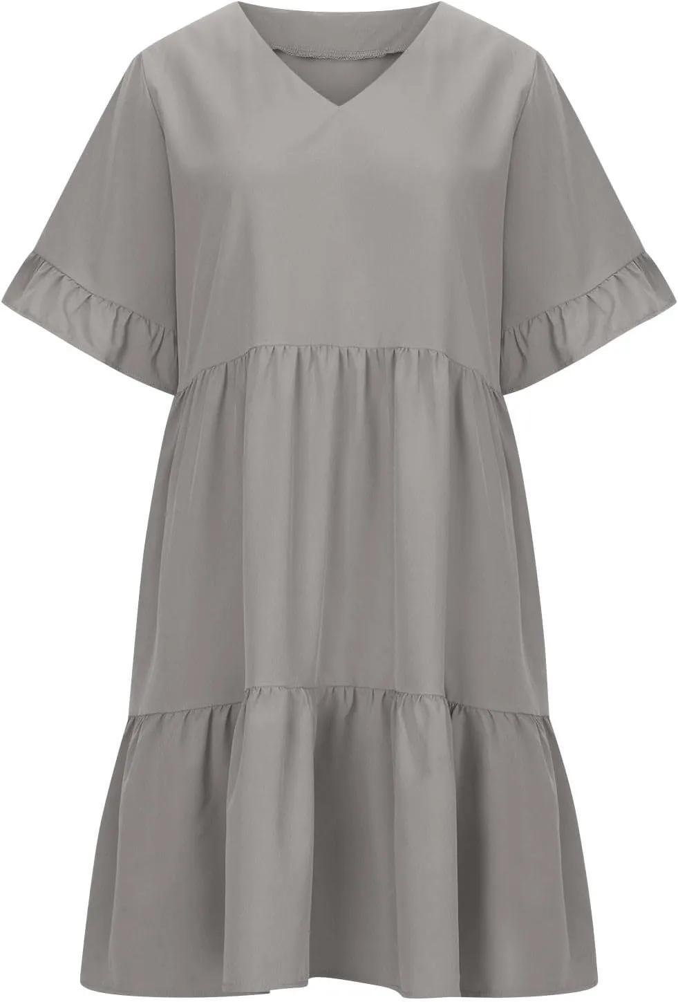 JOAU Dresses for Women Summer 2025 V Neck Short Ruffle Sleeve A Line Tiered Flowy Casual Trendy Mini Beach Dress with Pockets